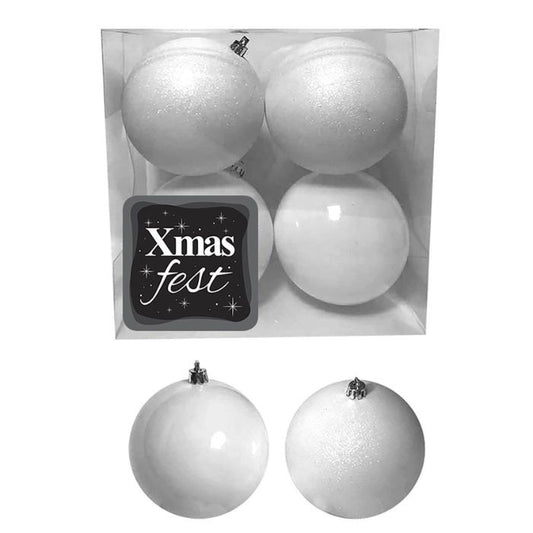 Μπάλες Λευκές Shiny & Glitter 4τεμ Φ10cm