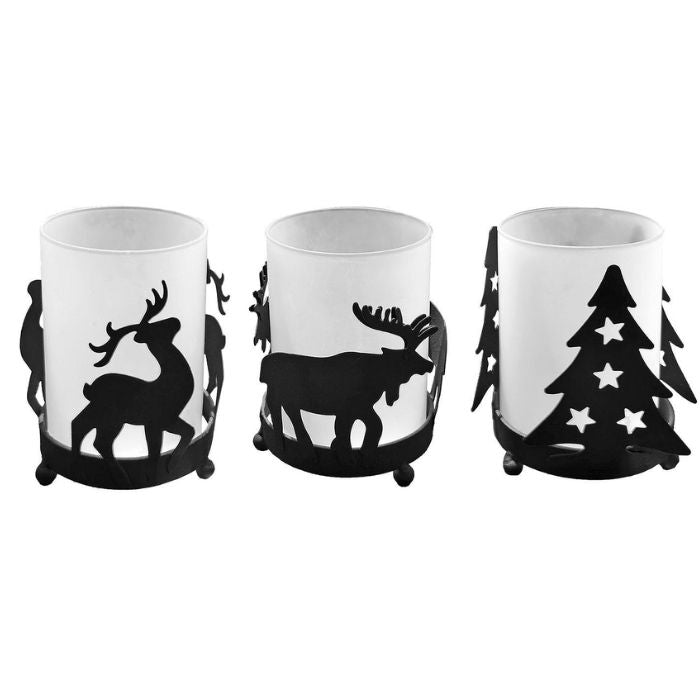 Κηροπήγιο Xmas Mεταλλικό Mε Γυάλινο Βάζο 11x9cm Σετ 3τεμ